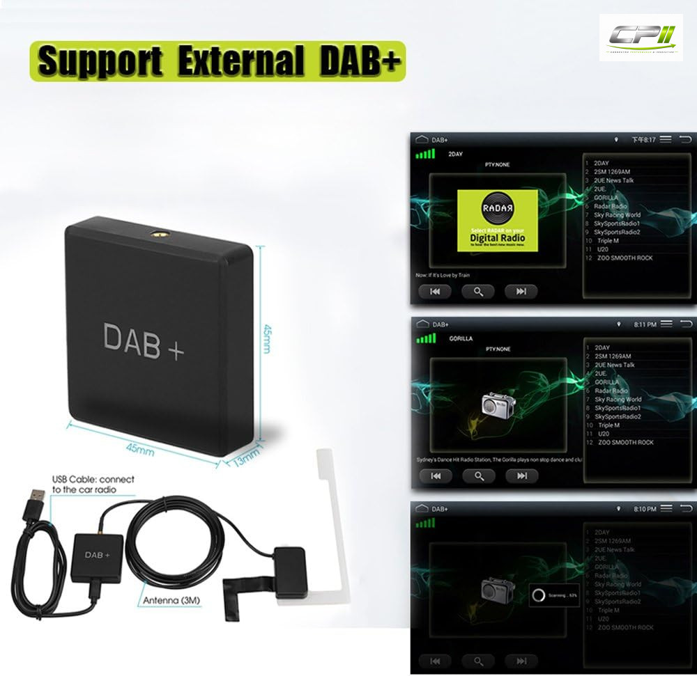 DAB+ Box Empfängeradapter mit Antenne für Autoradio Android 5.1 und höher, Digitaler Radio Antennentuner UKW-Übertragung USB