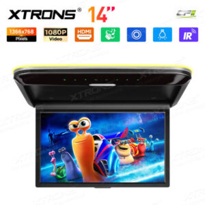 14-Zoll-Ultradünner Auto-TV-Dachmonitor mit eingebauten Stereolautsprechern und HD/AV/USB-Eingang und 2-teiligen Kopfhörern