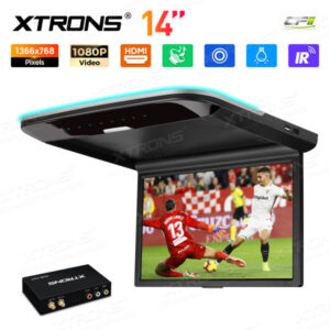 14-Zoll-Ultradünner Auto-TV-Dachmonitor mit eingebauten Stereolautsprechern und HD/AV/USB-Eingang und 2-teiligen Kopfhörern