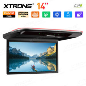14-Zoll-Ultradünner Auto-TV-Dachmonitor mit eingebauten Stereolautsprechern und HD/AV/USB-Eingang und 2-teiligen Kopfhörern