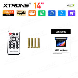 14-Zoll-Ultradünner Auto-TV-Dachmonitor mit eingebauten Stereolautsprechern und HD/AV/USB-Eingang und 2-teiligen Kopfhörern