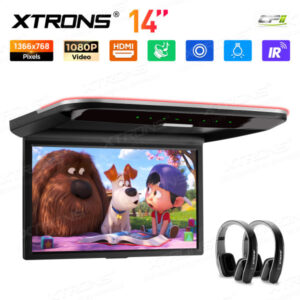 14-Zoll-Ultradünner Auto-TV-Dachmonitor mit eingebauten Stereolautsprechern und HD/AV/USB-Eingang und 2-teiligen Kopfhörern