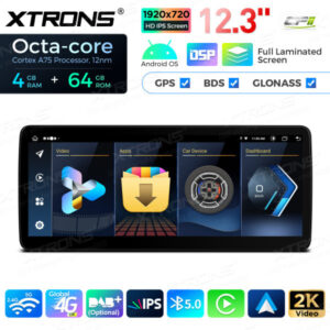 12,3 Zoll Octa Core 4 + 64 GB Global 4G LTE Android Autoradio Multimedia-Player mit vollständig laminiertem Bildschirm für BM