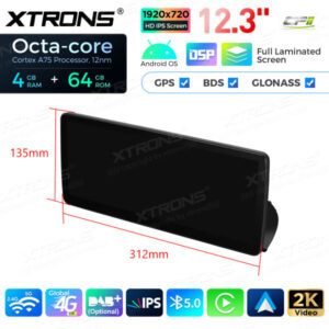 12,3-Zoll-Octa Core 4 + 64 GB Global 4G LTE Android Auto-Stereo-Multimedia-Player mit vollständig laminiertem Bildschirm für