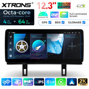 12,3-Zoll-Octa Core 4 + 64 GB Global 4G LTE Android Auto-Stereo-Multimedia-Player mit vollständig laminiertem Bildschirm für