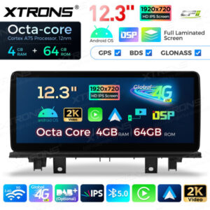 QLB22EVB12X1N 12,3-Zoll-Octa-Core-Autoradio mit 4 GB RAM und 64 GB SSD-Speicher, globalem 4G LTE-Netz und Android 14-Betriebs