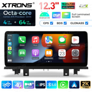 QLB22EVB12X1N 12,3-Zoll-Octa-Core-Autoradio mit 4 GB RAM und 64 GB SSD-Speicher, globalem 4G LTE-Netz und Android 14-Betriebs