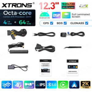 QLB22EVB12X1N 12,3-Zoll-Octa-Core-Autoradio mit 4 GB RAM und 64 GB SSD-Speicher, globalem 4G LTE-Netz und Android 14-Betriebs