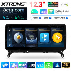 12,3 Zoll Octa Core 4 + 64 GB Global 4G LTE Android Auto-Stereo-Multimedia-Player mit vollständig laminiertem Bildschirm für