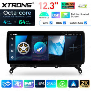 12,3 Zoll Octa Core 4 + 64 GB Global 4G LTE Android Auto-Stereo-Multimedia-Player mit vollständig laminiertem Bildschirm für