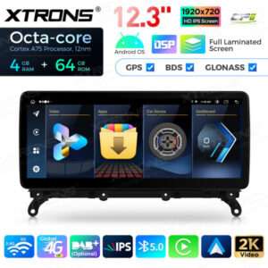 12,3 Zoll Octa Core 4 + 64 GB Global 4G LTE Android Auto-Stereo-Multimedia-Player mit vollständig laminiertem Bildschirm für
