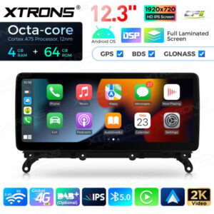 12,3 Zoll Octa Core 4 + 64 GB Global 4G LTE Android Auto-Stereo-Multimedia-Player mit vollständig laminiertem Bildschirm für