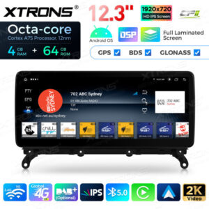 12,3 Zoll Octa Core 4 + 64 GB Global 4G LTE Android Auto-Stereo-Multimedia-Player mit vollständig laminiertem Bildschirm für