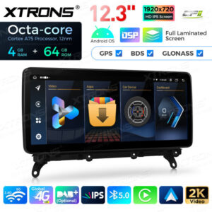 12,3 Zoll Octa Core 4 + 64 GB Global 4G LTE Android Auto-Stereo-Multimedia-Player mit vollständig laminiertem Bildschirm für