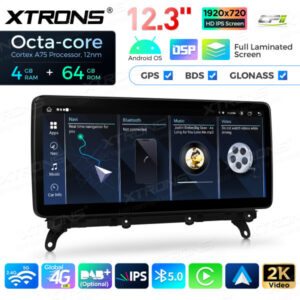 12,3 Zoll Octa Core 4 + 64 GB Global 4G LTE Android Auto-Stereo-Multimedia-Player mit vollständig laminiertem Bildschirm für