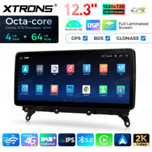 12,3 Zoll Octa Core 4 + 64 GB Global 4G LTE Android Auto-Stereo-Multimedia-Player mit vollständig laminiertem Bildschirm für