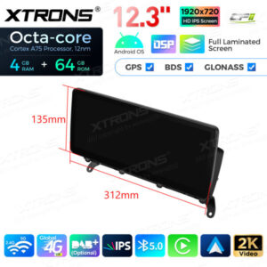 12,3 Zoll Octa Core 4 + 64 GB Global 4G LTE Android Auto-Stereo-Multimedia-Player mit vollständig laminiertem Bildschirm für