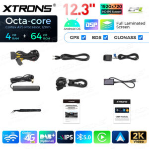 12,3 Zoll Octa Core 4 + 64 GB Global 4G LTE Android Auto-Stereo-Multimedia-Player mit vollständig laminiertem Bildschirm für