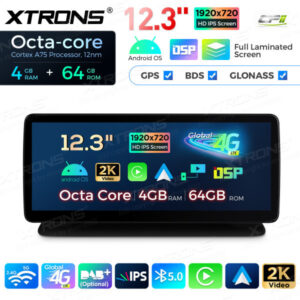 12,3 Zoll Octa Core 4 + 64 GB Global 4G LTE Android Autoradio Multimedia Player mit vollständig laminiertem Bildschirm für Me