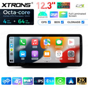 12,3 Zoll Octa Core 4 + 64 GB Global 4G LTE Android Auto-Stereo-Multimedia-Player mit vollständig laminiertem Bildschirm für