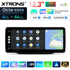 12,3 Zoll Octa Core 4 + 64 GB Global 4G LTE Android Auto-Stereo-Multimedia-Player mit vollständig laminiertem Bildschirm für