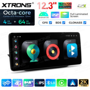 12,3 Zoll Octa Core 4 + 64 GB Global 4G LTE Android Auto-Stereo-Multimedia-Player mit vollständig laminiertem Bildschirm für