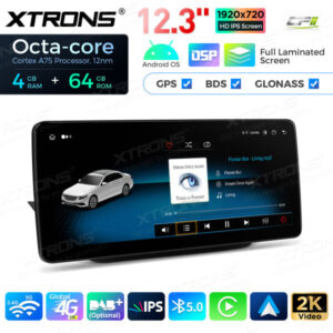12,3 Zoll Octa Core 4 + 64 GB Global 4G LTE Android Auto-Stereo-Multimedia-Player mit vollständig laminiertem Bildschirm für