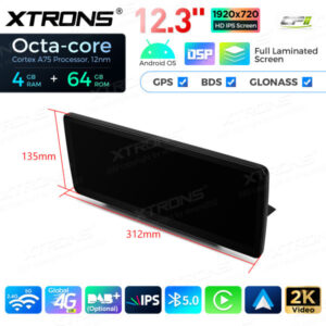 12,3 Zoll Octa Core 4 + 64 GB Global 4G LTE Android Auto-Stereo-Multimedia-Player mit vollständig laminiertem Bildschirm für