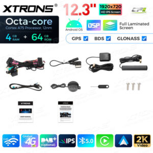 12,3 Zoll Octa Core 4 + 64 GB Global 4G LTE Android Auto-Stereo-Multimedia-Player mit vollständig laminiertem Bildschirm für
