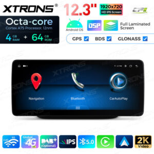 12,3 Zoll Octa Core 4 + 64 GB Global 4G LTE Android Auto-Stereo-Multimedia-Player mit vollständig laminiertem Bildschirm für