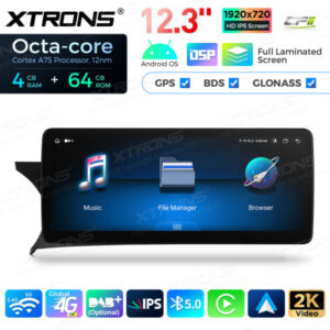 12,3 Zoll Octa Core 4 + 64 GB Global 4G LTE Android Auto-Stereo-Multimedia-Player mit vollständig laminiertem Bildschirm für
