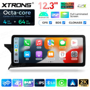 12,3 Zoll Octa Core 4 + 64 GB Global 4G LTE Android Auto-Stereo-Multimedia-Player mit vollständig laminiertem Bildschirm für