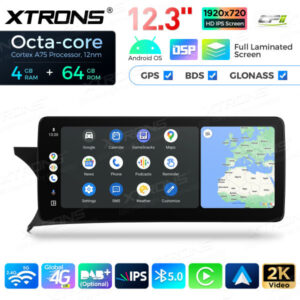 12,3 Zoll Octa Core 4 + 64 GB Global 4G LTE Android Auto-Stereo-Multimedia-Player mit vollständig laminiertem Bildschirm für