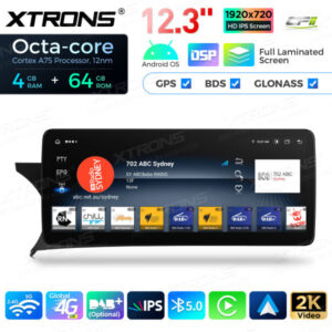 12,3 Zoll Octa Core 4 + 64 GB Global 4G LTE Android Auto-Stereo-Multimedia-Player mit vollständig laminiertem Bildschirm für