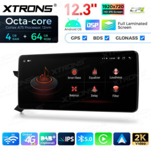 12,3 Zoll Octa Core 4 + 64 GB Global 4G LTE Android Auto-Stereo-Multimedia-Player mit vollständig laminiertem Bildschirm für
