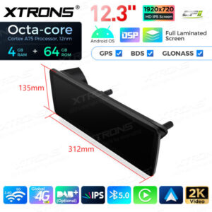 12,3 Zoll Octa Core 4 + 64 GB Global 4G LTE Android Auto-Stereo-Multimedia-Player mit vollständig laminiertem Bildschirm für