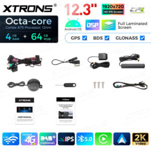 12,3 Zoll Octa Core 4 + 64 GB Global 4G LTE Android Auto-Stereo-Multimedia-Player mit vollständig laminiertem Bildschirm für