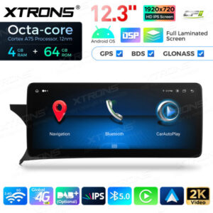 12,3 Zoll Octa Core 4 + 64 GB Global 4G LTE Android Auto-Stereo-Multimedia-Player mit vollständig laminiertem Bildschirm für
