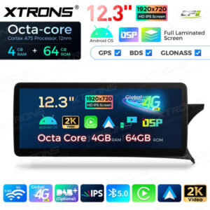12,3 Zoll Octa Core 4 + 64 GB Global 4G LTE Android Auto-Stereo-Multimedia-Player mit vollständig laminiertem Bildschirm für