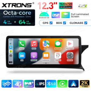 12,3 Zoll Octa Core 4 + 64 GB Global 4G LTE Android Auto-Stereo-Multimedia-Player mit vollständig laminiertem Bildschirm für