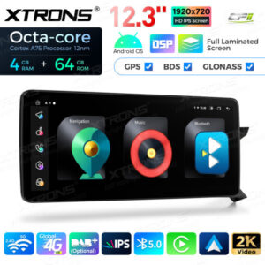 12,3 Zoll Octa Core 4 + 64 GB Global 4G LTE Android Auto-Stereo-Multimedia-Player mit vollständig laminiertem Bildschirm für