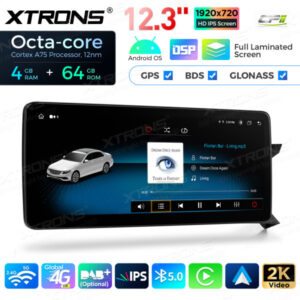 12,3 Zoll Octa Core 4 + 64 GB Global 4G LTE Android Auto-Stereo-Multimedia-Player mit vollständig laminiertem Bildschirm für