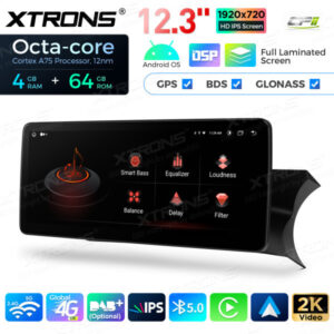 12,3 Zoll Octa Core 4 + 64 GB Global 4G LTE Android Auto-Stereo-Multimedia-Player mit vollständig laminiertem Bildschirm für