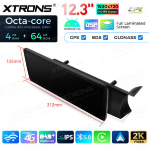 12,3 Zoll Octa Core 4 + 64 GB Global 4G LTE Android Auto-Stereo-Multimedia-Player mit vollständig laminiertem Bildschirm für