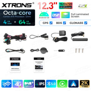 12,3 Zoll Octa Core 4 + 64 GB Global 4G LTE Android Auto-Stereo-Multimedia-Player mit vollständig laminiertem Bildschirm für