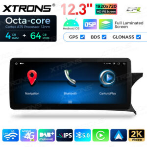 12,3 Zoll Octa Core 4 + 64 GB Global 4G LTE Android Auto-Stereo-Multimedia-Player mit vollständig laminiertem Bildschirm für