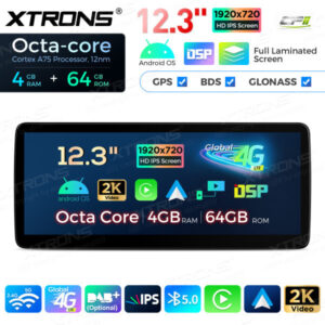 12,3-Zoll-Octa Core 4 + 64 GB Global 4G LTE Android Auto-Stereo-Multimedia-Player mit vollständig laminiertem Bildschirm für
