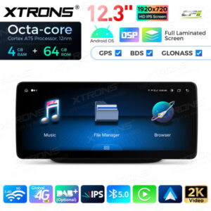 12,3 Zoll Octa Core 4 + 64 GB Global 4G LTE Android Auto-Stereo-Multimedia-Player mit vollständig laminiertem Bildschirm für
