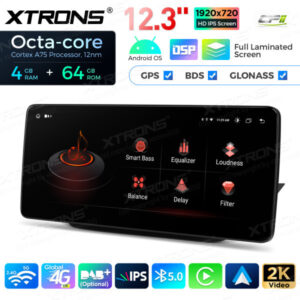 12,3 Zoll Octa Core 4 + 64 GB Global 4G LTE Android Auto-Stereo-Multimedia-Player mit vollständig laminiertem Bildschirm für