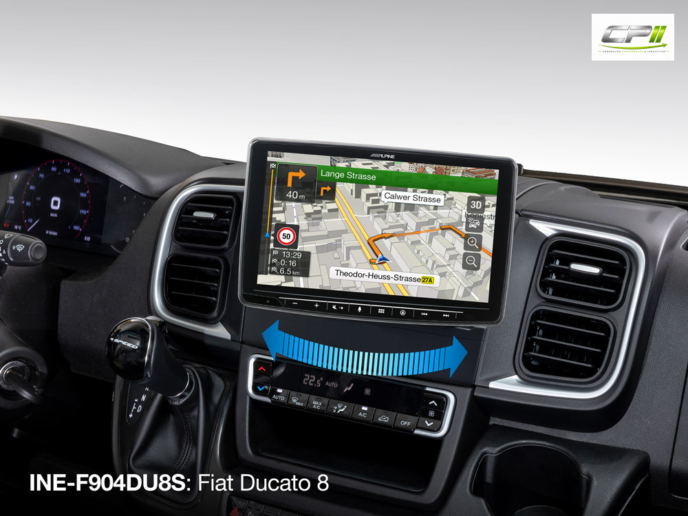 Alpine INE-F904DU8S Schwenkbares Navigationssystem mit 9-Zoll Touchscreen für Ducato 8, 1-DIN-Einbaugehäuse, DAB+, Apple CarP